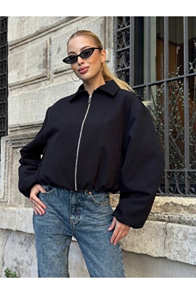 Le Savu Jachetă bomber cu mânecă lungă și fermoar, culoare neagră