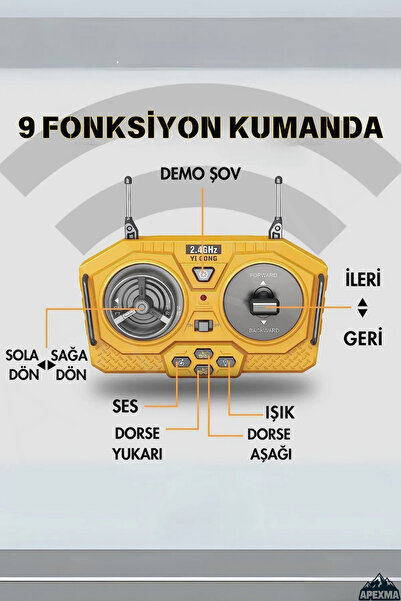 Apexma Oyuncak 2.4GHz Uzaktan Kumandalı Şarjlı Sesli Işıklı Hareketli Kasalı Damperli Kamyon İş Makinesi