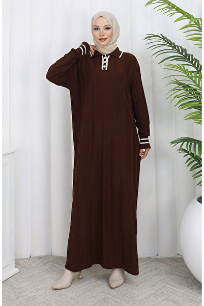 sefamerve Strickwaren-Kleid mit Polokragen und Knöpfen 1135-06 Braun