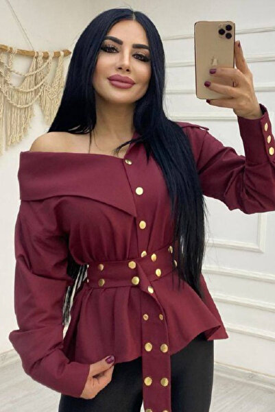 cemo KADIN ARTiZON GENİŞ YAKA BELİNDE KUŞAK GÖMLEK