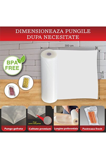 Urgent Horeca Set 2 role pungi vidat gofrate, dimensiuni 220x3000 mm, grosime 85 microni, preparare Sous Vide
