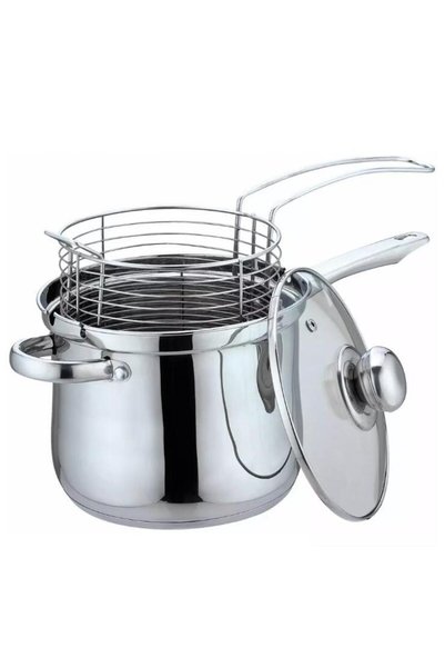 Kinghoff Cratita cu capac si cos pentru prajit, din inox capacitatate 3.6 liri 15-18 cm,