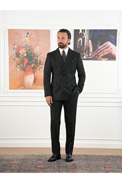 PAREZ Erkek Slim Fit İtalyan Stil Kruvaze Takım Elbise Ceket Pantolon XPRZCOM8466