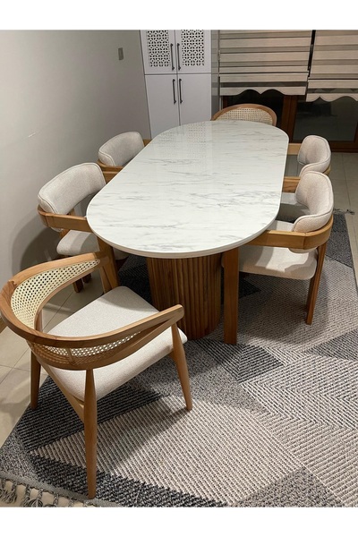 NORTE Bohem Masa Takımı Ahşap Masa Takımı 6 Kişilik Masa Sandalye Takımı İska...