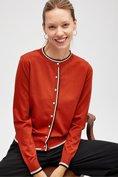 Peraluna Paris, Women's Knitted Cardigan with Stripe Detail - Tile