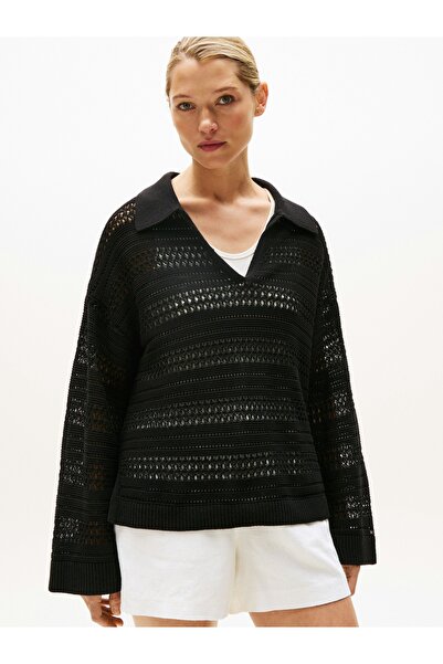 Tommy Hilfiger Kadın CROCHET RLX LS POLO SWT WW0WW46524-THBDS