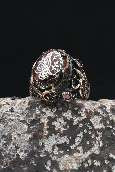 Prestige Ay Yıldızlı Ve Kurt Figürlü Ve Osmanlı Tuğralı Mineli 925 Ayar Gümüş Erkek Yüzük 902332