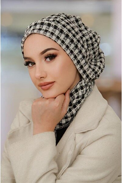 Aişe tesettür Beretă în carouri alb-negru