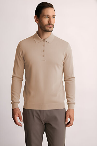 İgs Бежевий стандартний крій, вузький фасон, поло-комір, прямий, довгі рукави, трикотаж