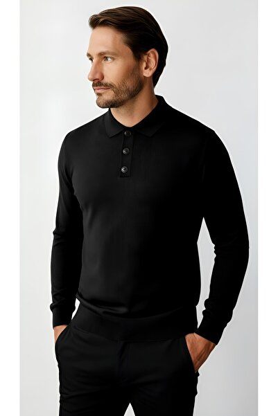 İgs Чорний стандартний крій, вузький крій, поло, довгі рукави, віскозний трикотаж