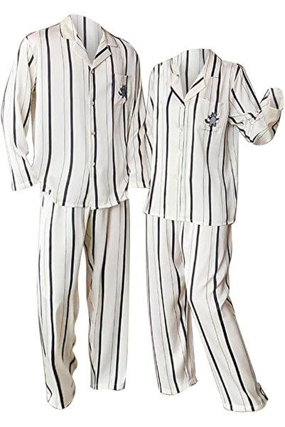 Margoun Couple Matching Pajamas Set Striped Long Sleeve Shirt and Pants Sleepwear Soft- Men L -Woman M-MG05