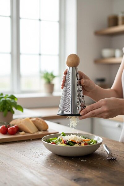 ANJEAHOME Lesna Single Stainless Steel Grater |   Bamboo Top Handle |   Ergonomic Kitchen Grater