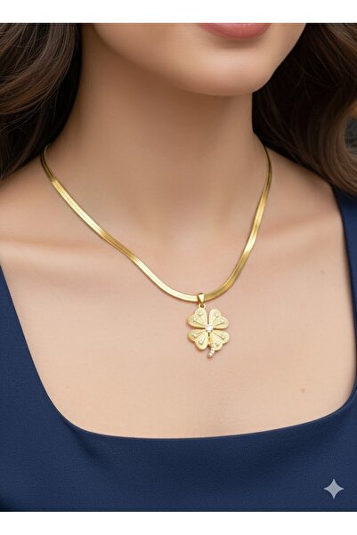 ısıkkonya Yonca motifli Kadın çelik kolye