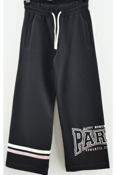 İrem Çocuk Giyim Girl's Wide Leg Sweatpants with Paris Lettering and Double L...