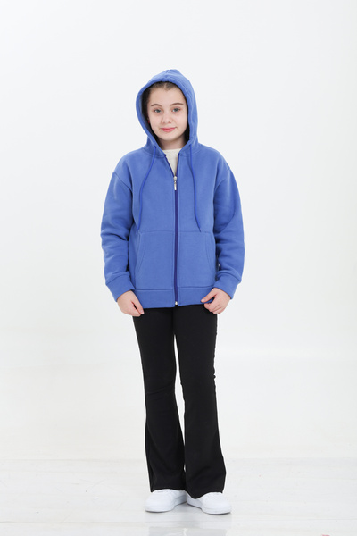 Tight Lady Cardigan pentru fetiță din bumbac organic 100%, cu 3 fire de lână, cu glugă, cu fermoar, cu buzunar cangur