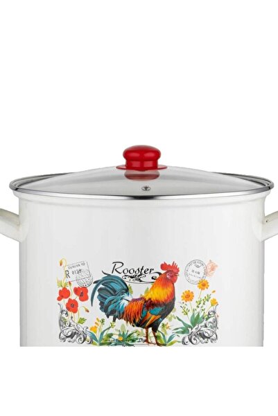 Florentyna Pot with lid, made of shiny enameled stainless steel, white, 14l-28cm, Kogucik, Florina