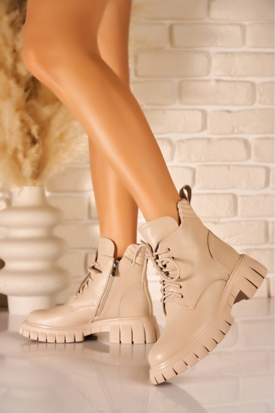 Joana Beige Women's Faux Leather Ankle Boots Kyomi