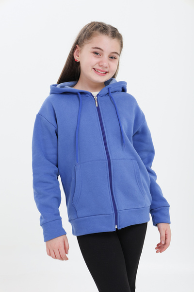 Tight Lady Cardigan pentru fetiță din bumbac organic 100%, cu 3 fire de lână, cu glugă, cu fermoar, cu buzunar cangur