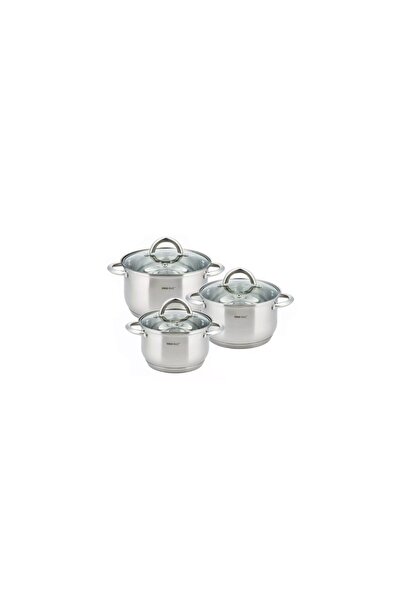 Kinghoff Set de 3 oale din inox cu capac sticla, dimensiuni 16cm, 18cm, 20 cm, gri,