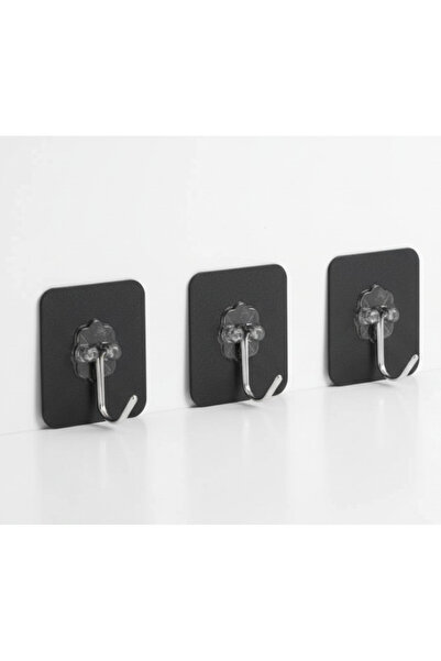 SyaMAG Set of 3 self-adhesive hooks, flower design, black, 6 x 6 cm, universal use