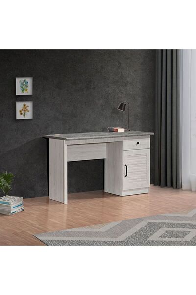 Danube Home Zenith 1-Door & 1-Drawer Study Desk - White Oak/Cement - Compact ...