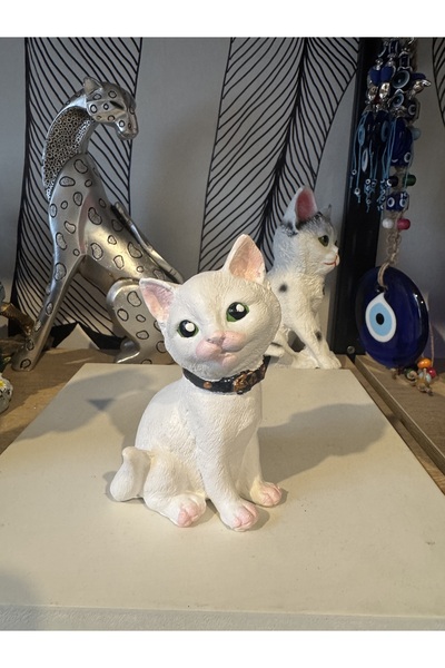 Atak Hediyelik Dekoratif tasmalı kedi biblo polyester