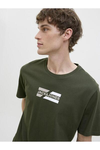 Jack & Jones Men's Green Jjcorp Graphic Tee Ss O-Neck Ln T-Shirt 12268415-Duffelbag