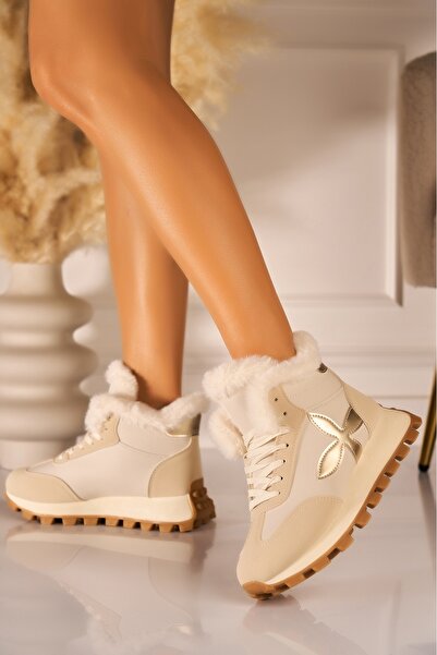 Joana Γυναικείες Μπεζ Μπότες με Επένδυση από Τεχνητό Δέρμα Wrya