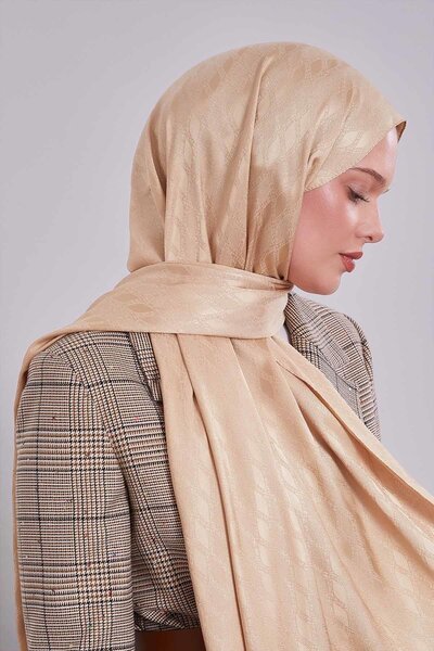 Levidor Sütlü Kahve Örgü Desen Jakar Şal