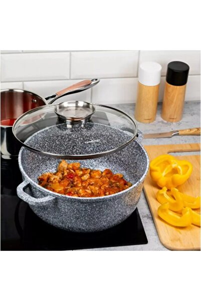 Klausberg Marble-coated aluminum pot with lid, 5.6 liters, 26 cm, gray,