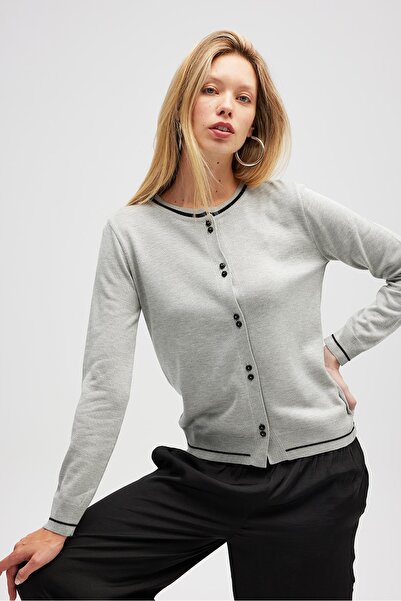 Peraluna Risa Plain Knit, Women's Knitwear Cardigan - Gray Melange