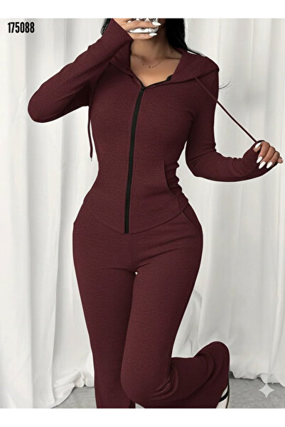 Viyamo Yeni Sezon Kadın Fermuarlı Bluzlu Takım Viskon İki İplik Pantolonlu Ko...