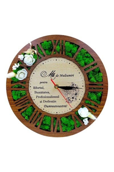 OEM Wall clock decorated with stabilized lichens, for Teachers/Doctors/educators, teachers, 30cm