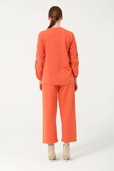 Hatun Atila Hatunatila Hera Fabric Front and Sleeves Authentic Embroidered Tassel Double Suit 7665 Orange