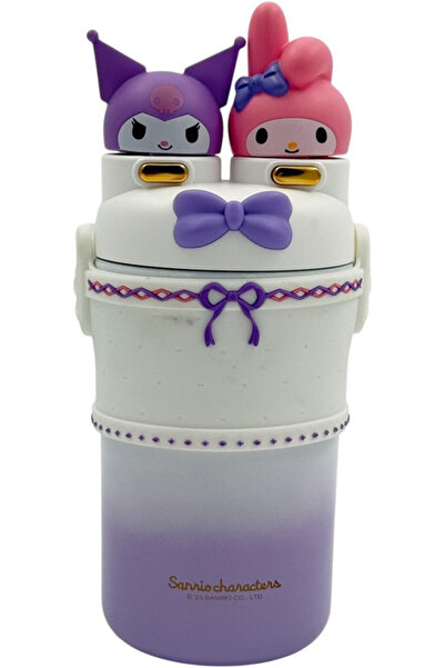 BİNDAWOOD B&D Kids Water Bottle 550ml Vaccum Flask Dual Head, White & Purple Color