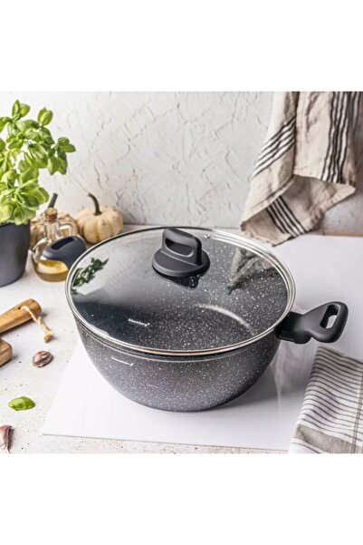 Klausberg Oala cu capac, aluminiu turnat, marmorata, neagra, 28cm, 5.71l,