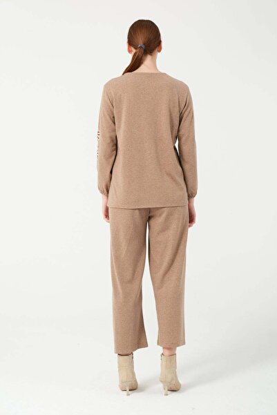 Hatun Atila HatunAtila Hera Υφασμάτινο Σετ Με Αυθεντικές Κεντημένες Φούντες στο μπροστινό μέρος και στα μανίκια 7668 Mink