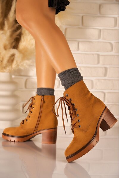 Joana Women's Winter Suede Boots, Camel, Size 40