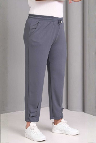 tarzımsüper Women's Plus Size Tie-Waist Button Detail Luxury Soft Stretchy Fabric Pants