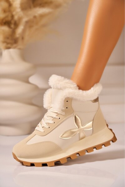 Joana Women's Beige Faux Leather Lined Boots Wrya