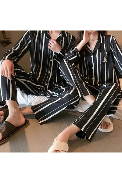 Margoun Couple Matching Pajamas Set Striped Long Sleeve Shirt and Pants Sleepwear Soft MG05