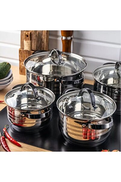 Klausberg Set 4 oale, din inox, cu capac, manere negre ,16/18/20/24cm,