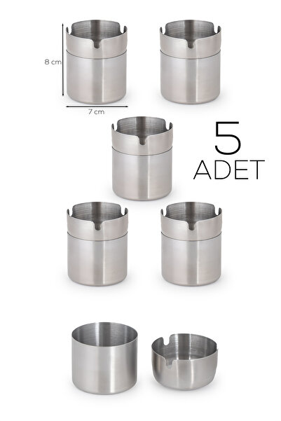 Porsima Etn-236 Large 5-Piece Stainless Steel Metal Ash Tray - Windproof Ashtray with Lid