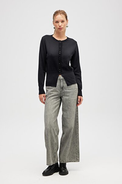 Peraluna Ripley Steel Knit, Buttoned Women's Knitwear Cardigan - Black