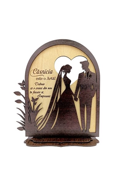 OEM Decorațiune de nuntă din lemn – siluetă de mire și mireasă cu mesajul „Că...