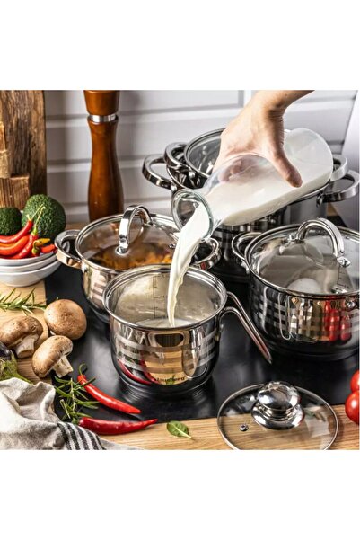 Klausberg Set 5 oale, din inox, cu capac, manere argintii 14/16/18/20/24cm,