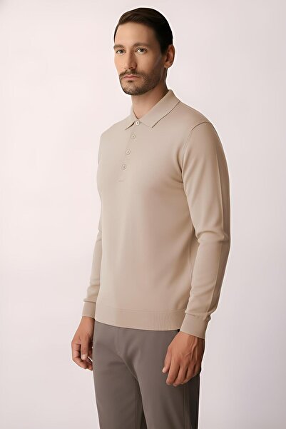 İgs Бежевий стандартний крій, вузький фасон, поло-комір, прямий, довгі рукави, трикотаж