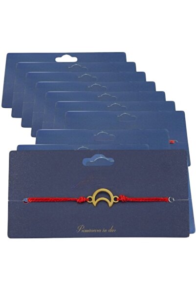 GOLD MARKET Set of 10 Golden Bracelet-Style Martisor, Stainless Steel and Textile, on Card, Crescent