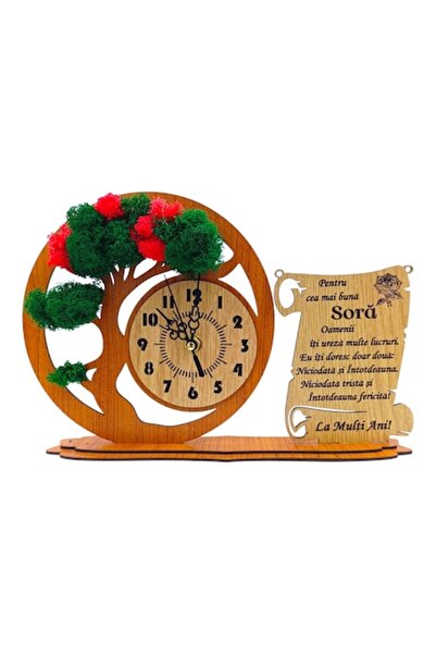 OEM Ceas bonsai cu licheni stabilizati și mesaj pentru soră, 30x20 cm