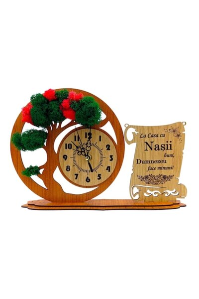 OEM Ceas bonsai cu licheni și mesaj pentru nași, 30x20 cm